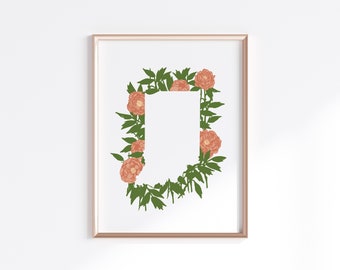 Indiana State Print - Peonies // State Map Silhouette