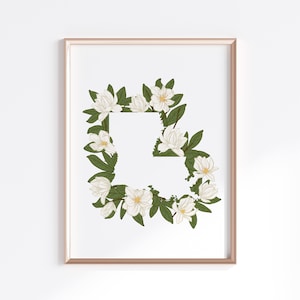 Louisiana State Print - Magnolia // State Map Silhouette