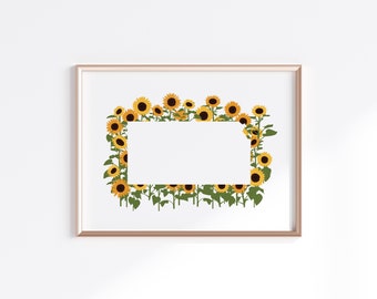 Kansas State Print - Yellow Sunflowers // State Map Silhouette