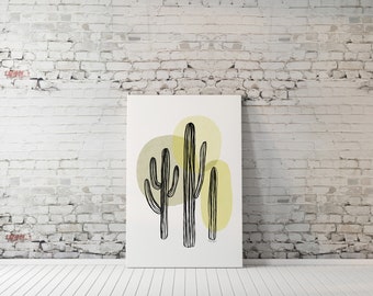 Modern Botanical Print - Saguaro // simple minimalist watercolor charcoal drawing line art