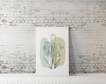 Modern Botanical Print - Snowdrop // simple minimalist watercolor charcoal drawing line art