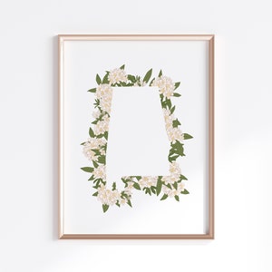 Impression d’État de l’Alabama - Rhododendron // Silhouette de carte d’État