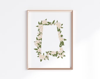 Alabama State Print - Rhododendron // State Map Silhouette