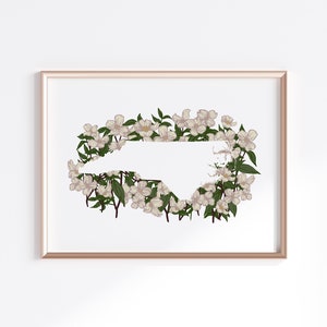 North Carolina State Print - Dogwood // State Map Silhouette