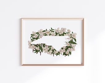 North Carolina State Print - Dogwood // State Map Silhouette