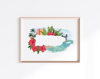 Puerto Rico Print - Landscape // Country Map Silhouette