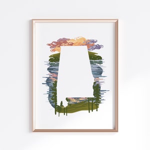 Alabama State Print - Lake // Bundesstaatskarte Silhouette