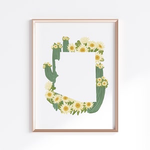 Arizona State Print - Saguaro Flower // State Map Silhouette