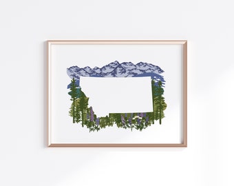 Montana State Print - Mountains // State Map Silhouette