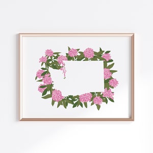 Washington State Print - Rhododendron Bloem // Staatskaart Silhouet