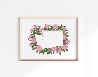 Washington State Print - Rhododendron Flower // State Map Silhouette