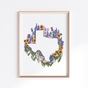 Texas State Print - Wildflowers // State Map Silhouette