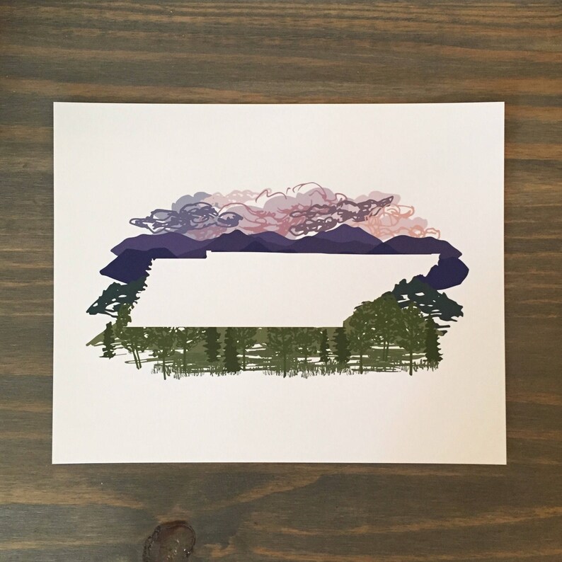 Tennessee State Print Mountains // State Map Silhouette | Etsy