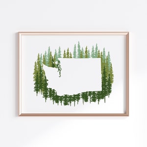 Washington State Print - Green Pines // State Map Silhouette