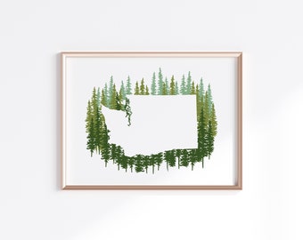 Washington State Print - Green Pines // State Map Silhouette