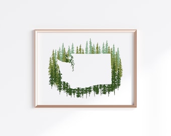 Washington State Print - Green Pines // State Map Silhouette