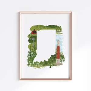 Indiana State Print - Landschaft: Felder und Purdue // State Map Silhouette