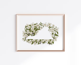 Virginia State Print - Dogwood // State Map Silhouette