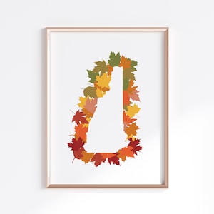 New Hampshire State Print - Autumn Leaves // State Map Silhouette