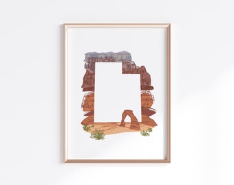Utah State Print - Red Rocks // State Map Silhouette