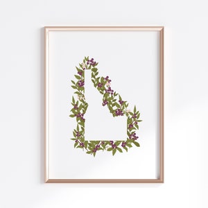Idaho State Poster - Huckleberry // Bundesstaatkarte Silhouette