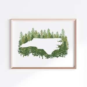North Carolina State Print - Pine // State Map Silhouette