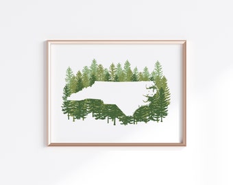 North Carolina State Print - Pine // State Map Silhouette