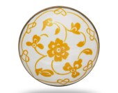 Retro Ceramic Door Knob, White Decorative Knob with Yellow Floral Print, Vintage Flower Dresser Draw Pull, Cabinet Knob or Cupboard Handle
