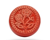 Floral Coral Coloured Decorative Door Knob for a Kitchen Cupboard or Living Room Cabinet, Flower Print Ceramic Door Handle or Pull