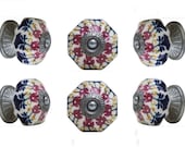 Set of 6 Kensal Flower Ceramic Cabinet Drawer Knobs with Brushed Chrome Finish Cupboard Dresser Pull