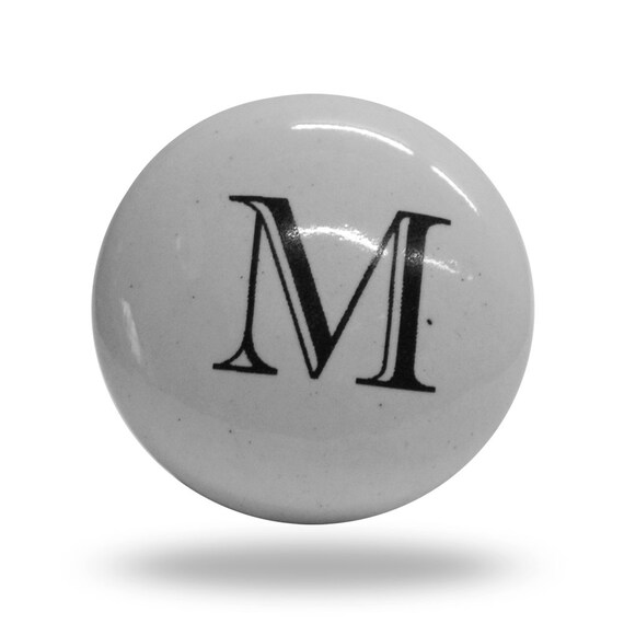 Ceramic Letter M Door Knob Classic Black And White Alphabet Etsy