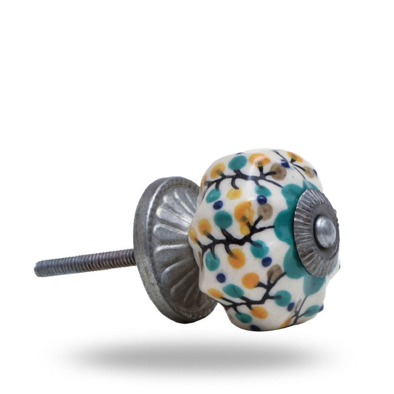 Flower Ceramic Knobs Shepherds with Brushed Chrome Finish
