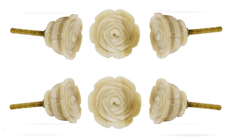 Set Of 6 Ivory White Rose Diy Screw In Cabinet Drawer Knob Handle