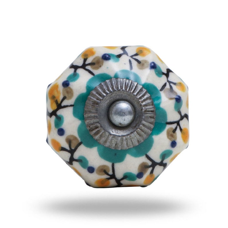 Flower Ceramic Knobs Shepherds with Brushed Chrome Finish