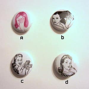 Vintage Women 1&quot; Pinback Buttons - 4 Designs!