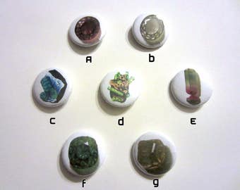 Crystal and Gem 1" Pinback Buttons - 7 Designs!