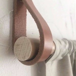 2 leather holders brown, rod holder made of leather, curtain holder, leather, rod holder