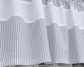 Curtain shabby vintage gray white striped country house window curtain bistro curtain