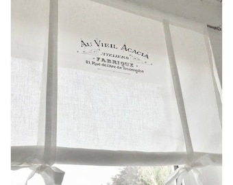 bedrucktes Raffrollo weiße Gardine Vorhang Atelier Acacia Shabby Chic