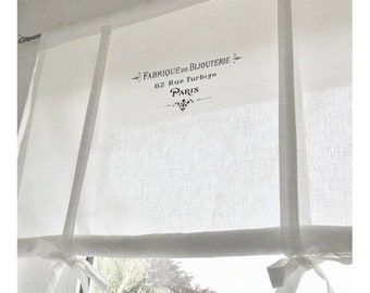 bedrucktes Raffrollo weiße Gardine Vorhang Bijouterie Shabby Chic
