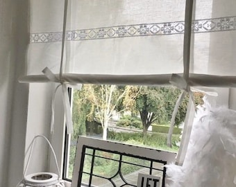 Roman blind curtain with bobbin lace country house style white Nordic shabby chic Roman blind window curtain kitchen living room bedroom