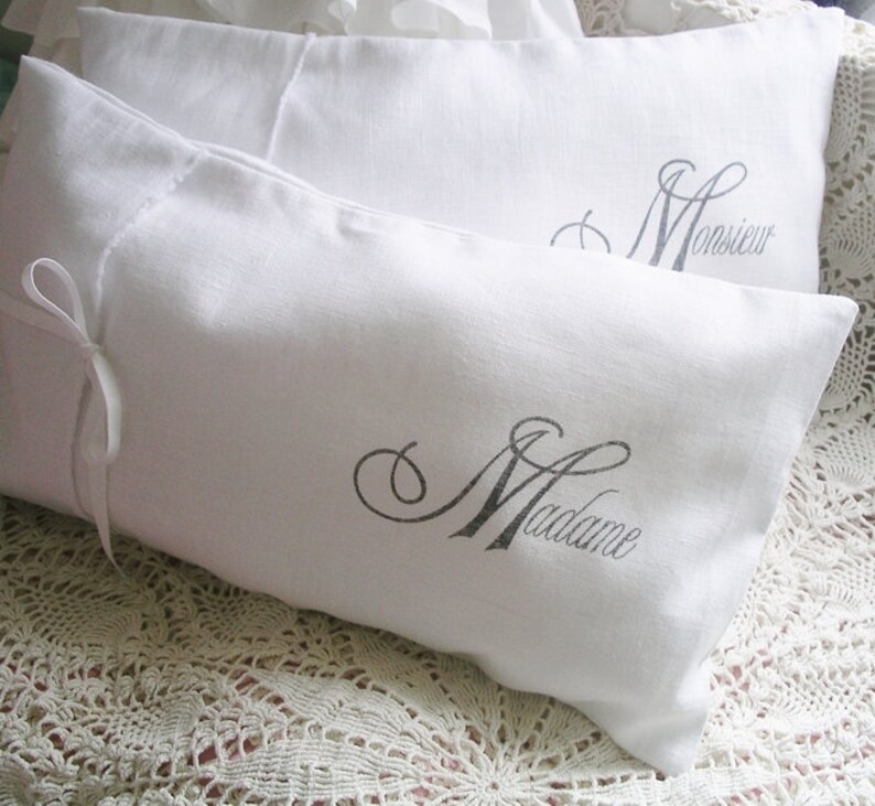 Hand printed * 2x Elegant Linen pillow cover wedding