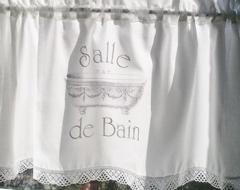 Bistrogardine Gardine bedruckt Shabby Salle de Bain Badezimmergardine  weiß Vorhang Scheibengardine Vintage