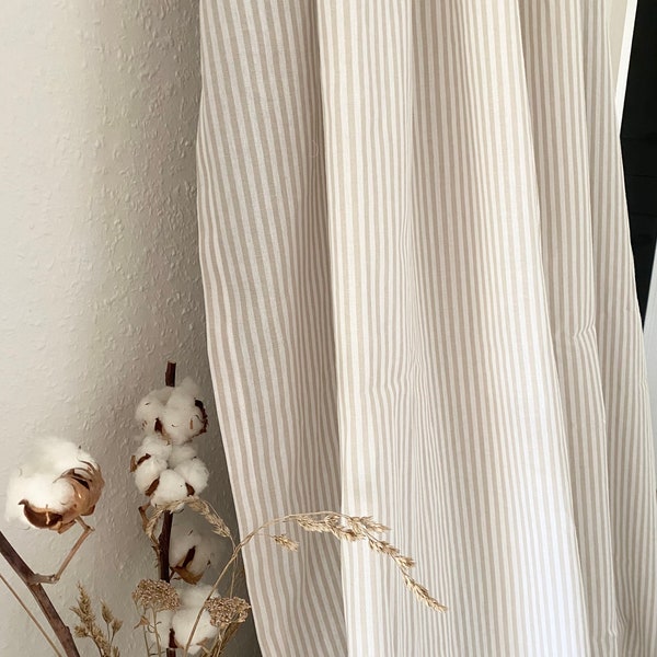 Curtain beige or gray striped cotton curtain country house Nordic