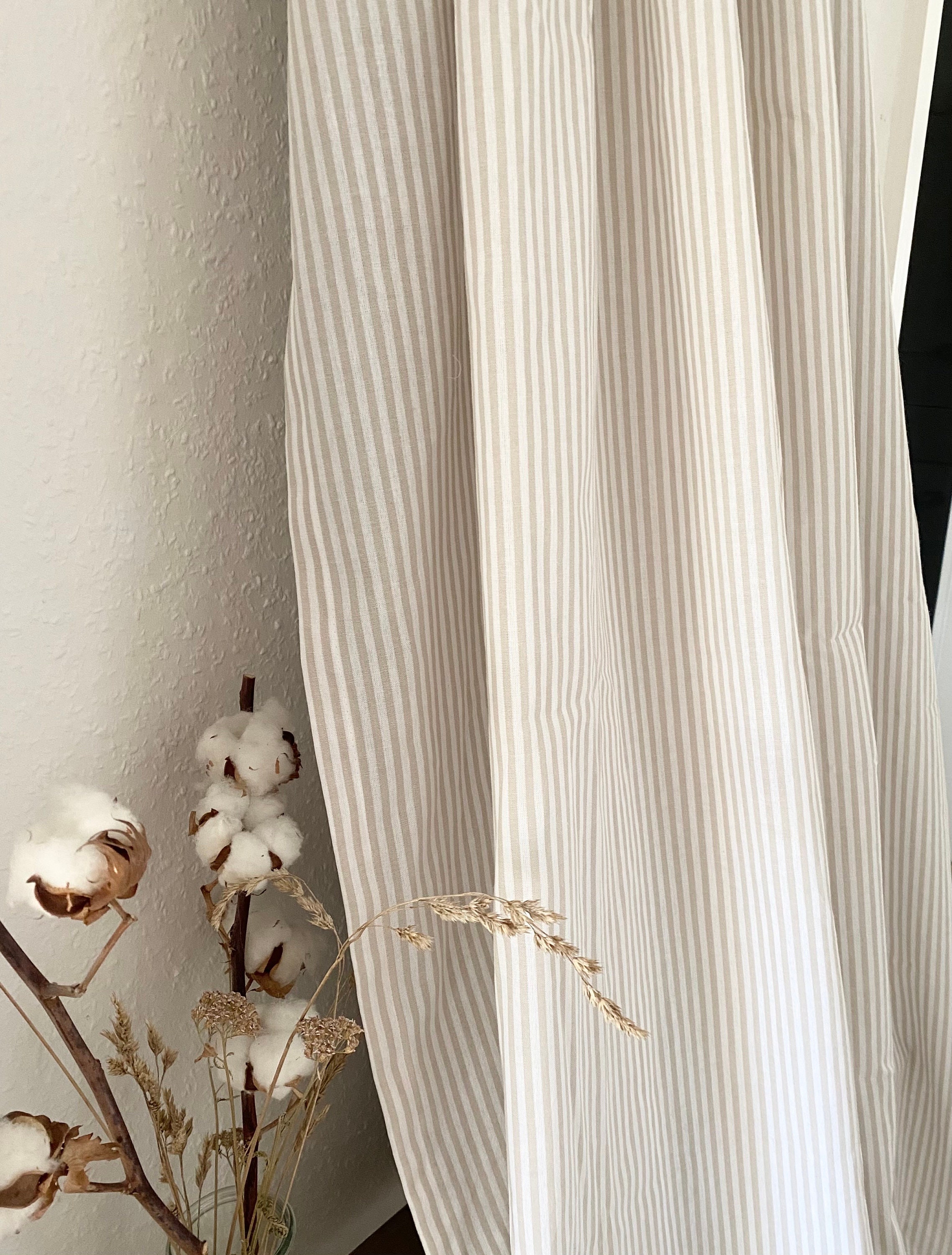 Curtain beige or grey striped cotton curtain country house Nordic