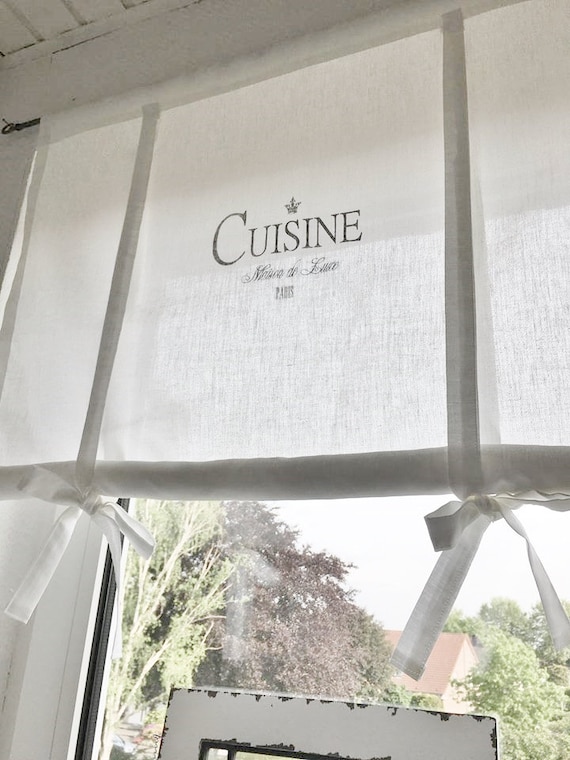 Raffrollo Gardine Cuisine Küche Landhaus Shabby Chic weiß Raffgardine Küchengardine Landhausstil Skandi Nordic Vorhang Scheibengardine