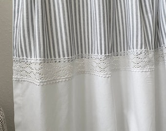 Curtain striped lace cotton curtain country house Nordic