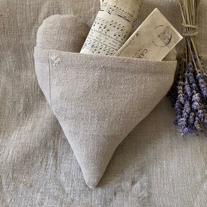 Decorative heart with bag wall pocket vintage shabby antique linen flour sack primitive
