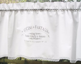 Curtain SHABBY Chic Cucina Fantasia kitchen sheer curtain white country house bistro Italy