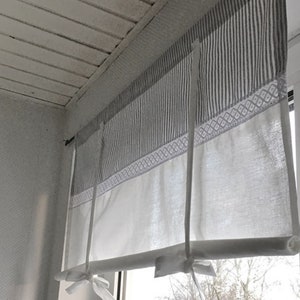 Scandinavian, Roman blind, stripes, striped curtain, grey, white, beige, curtain, vintage, panel curtain, Roman curtain, shabby, country house